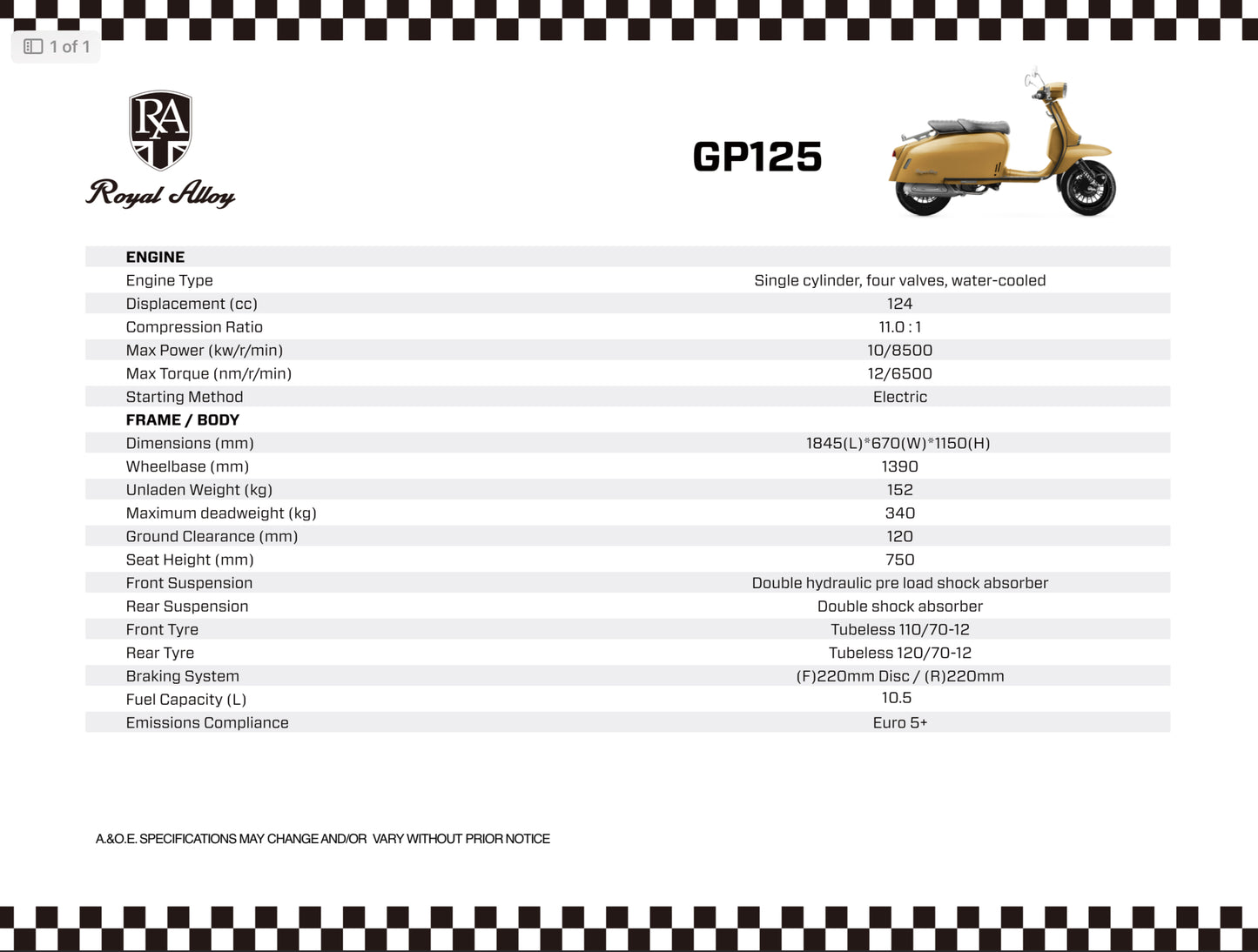 Royal Alloy GP 125 LC MT - Ivory