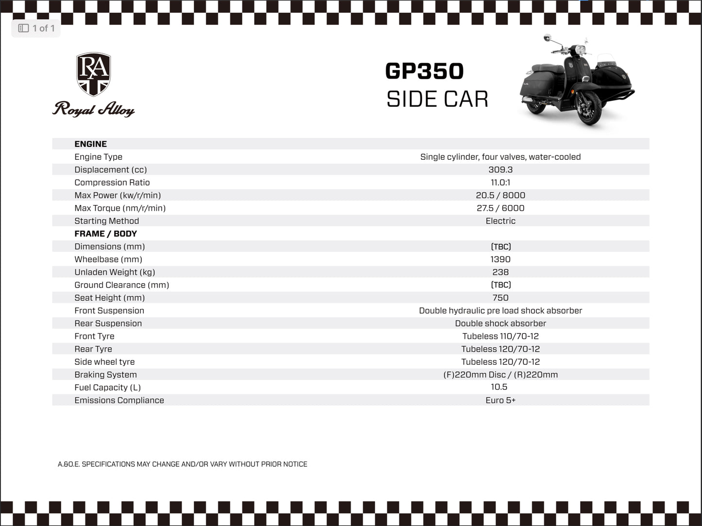 Royal Alloy GP 350 Sidecar - Ivory