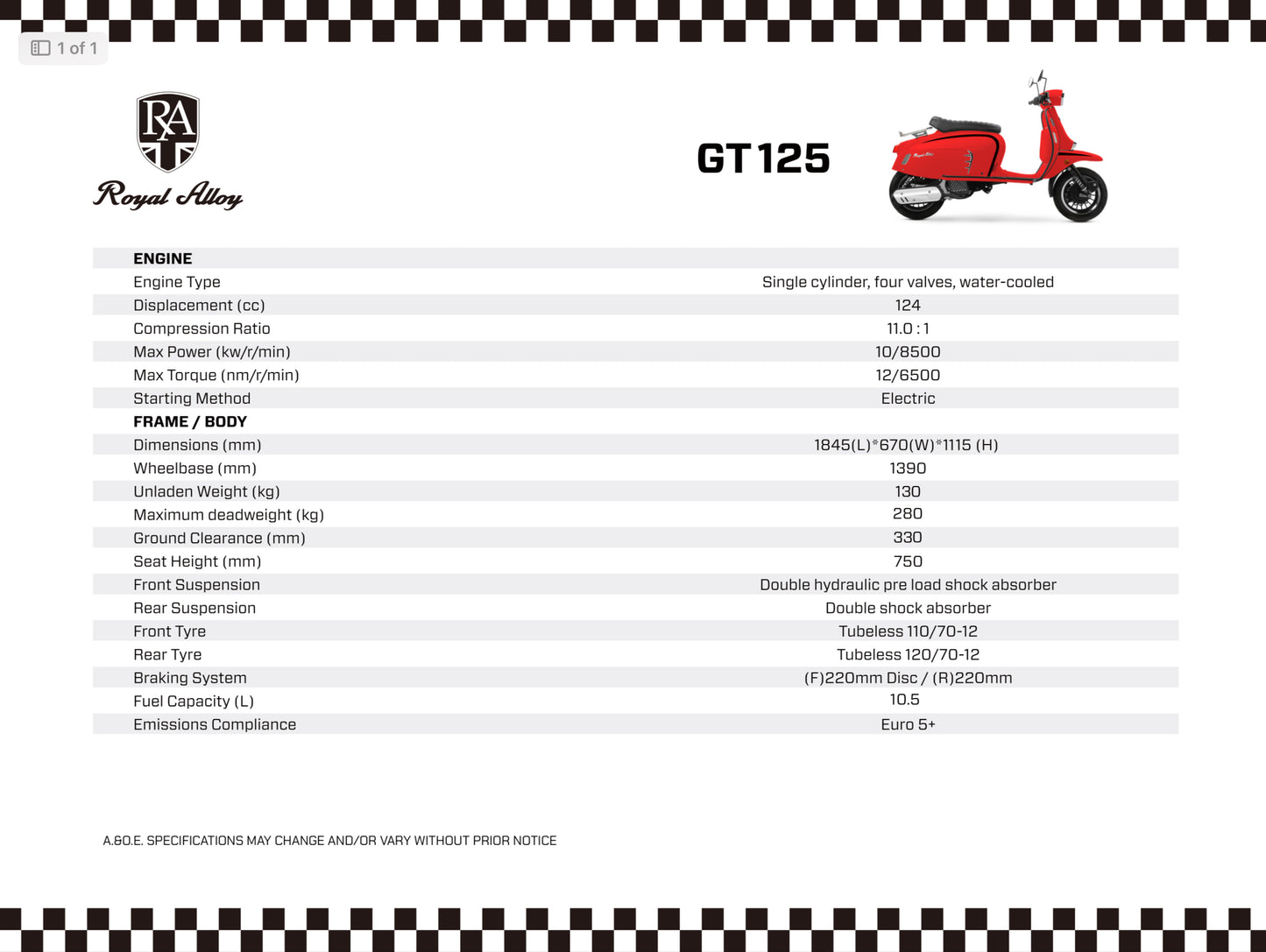 Royal Alloy GT 125 LC - Red / White
