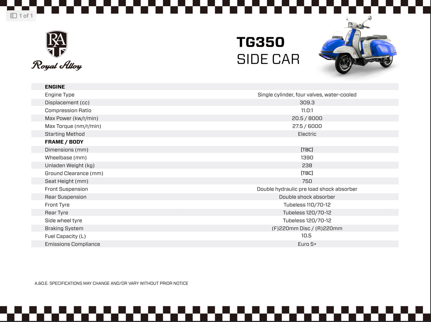 TG 350 Sidecar - Ultra Blue / Ivory